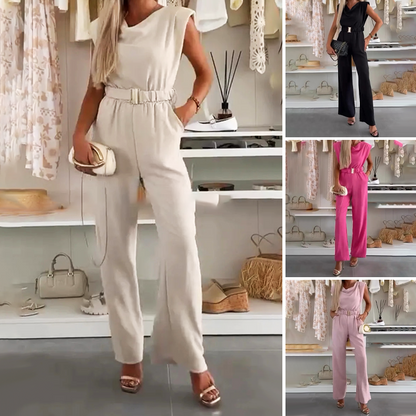 💃 A slimming pants suit that hides your fat! The sleeveless draped collar design covers your hips and shows your temperament~