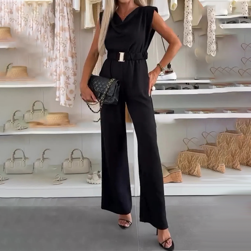 💃 A slimming pants suit that hides your fat! The sleeveless draped collar design covers your hips and shows your temperament~