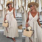 💜LAST DAY PROMOTION - 61%OFF💜Women’s Spaghetti Strap Maxi Dress with Waist Tie