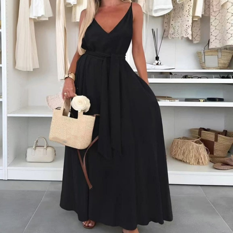 💜LAST DAY PROMOTION - 61%OFF💜Women’s Spaghetti Strap Maxi Dress with Waist Tie