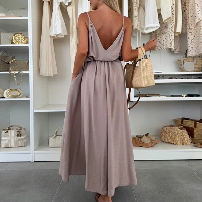 💜LAST DAY PROMOTION - 61%OFF💜Women’s Spaghetti Strap Maxi Dress with Waist Tie