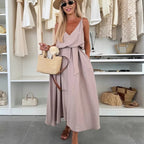 💜LAST DAY PROMOTION - 61%OFF💜Women’s Spaghetti Strap Maxi Dress with Waist Tie