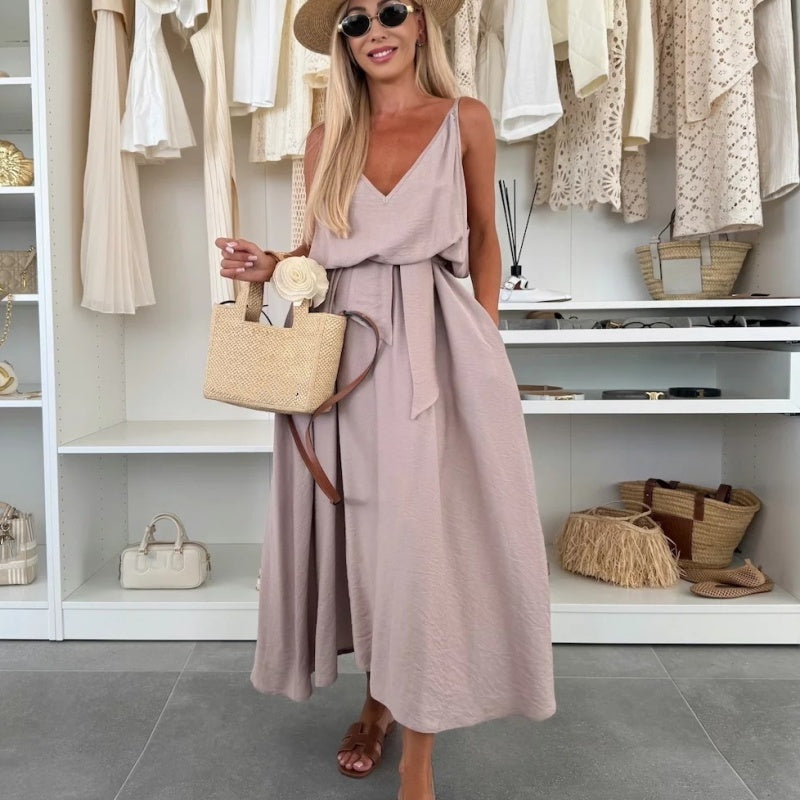 💜LAST DAY PROMOTION - 61%OFF💜Women’s Spaghetti Strap Maxi Dress with Waist Tie
