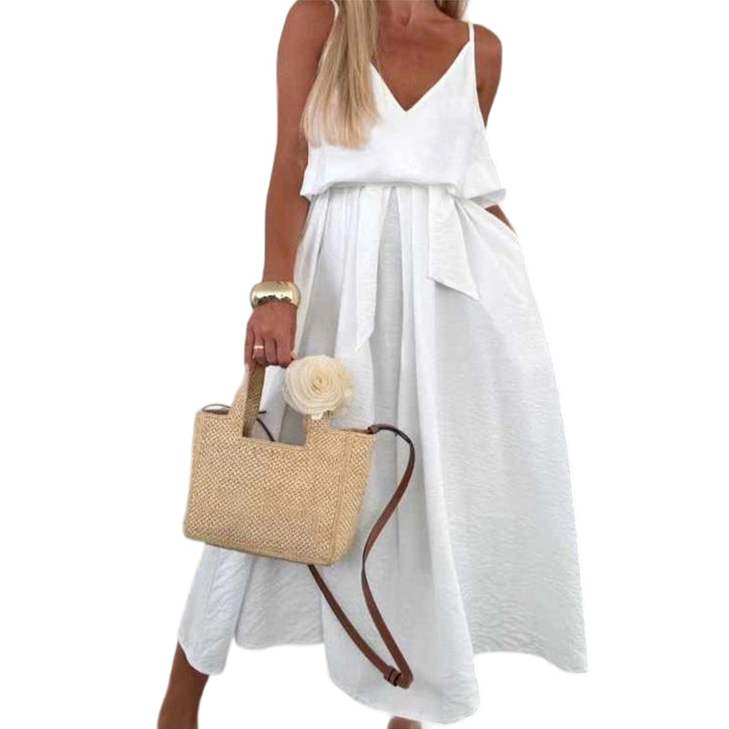 💜LAST DAY PROMOTION - 61%OFF💜Women’s Spaghetti Strap Maxi Dress with Waist Tie