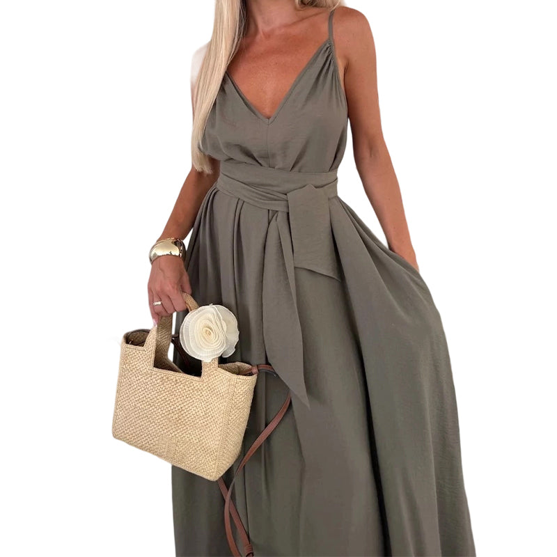 💜LAST DAY PROMOTION - 61%OFF💜Women’s Spaghetti Strap Maxi Dress with Waist Tie