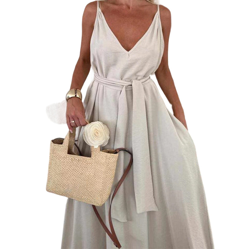 💜LAST DAY PROMOTION - 61%OFF💜Women’s Spaghetti Strap Maxi Dress with Waist Tie
