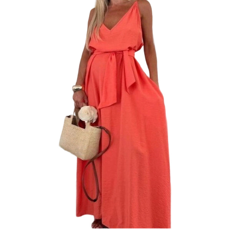 💜LAST DAY PROMOTION - 61%OFF💜Women’s Spaghetti Strap Maxi Dress with Waist Tie