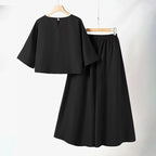 🌟 Perfect for both staying home and going out! Round neck and mid-length sleeve suit | Wide-leg pants hide your figure, T-shirt makes you look slimmer, one-piece set.