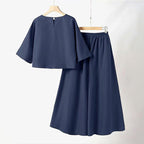 🌟 Perfect for both staying home and going out! Round neck and mid-length sleeve suit | Wide-leg pants hide your figure, T-shirt makes you look slimmer, one-piece set.