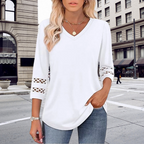 ✨ Classic Solid V-Neck Top with 3/4 Sleeves – Comfortable & Flattering for All Occasions