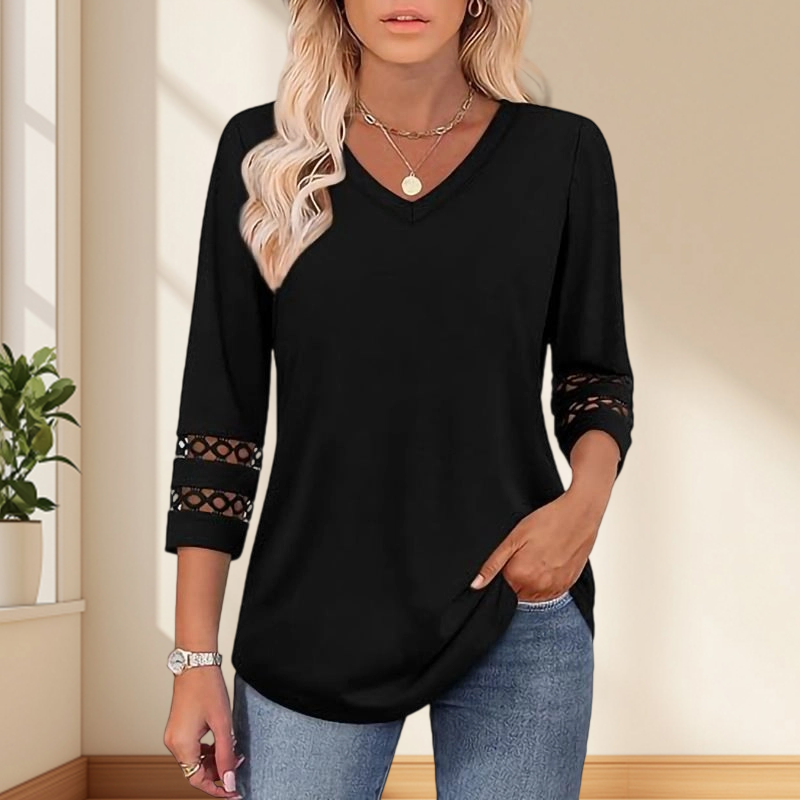 ✨ Classic Solid V-Neck Top with 3/4 Sleeves – Comfortable & Flattering for All Occasions