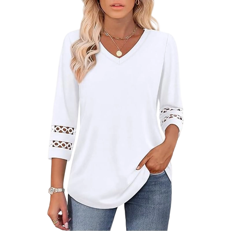 ✨ Classic Solid V-Neck Top with 3/4 Sleeves – Comfortable & Flattering for All Occasions