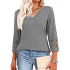 ✨ Classic Solid V-Neck Top with 3/4 Sleeves – Comfortable & Flattering for All Occasions