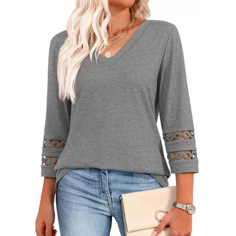 ✨ Classic Solid V-Neck Top with 3/4 Sleeves – Comfortable & Flattering for All Occasions