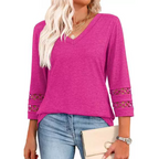 ✨ Classic Solid V-Neck Top with 3/4 Sleeves – Comfortable & Flattering for All Occasions