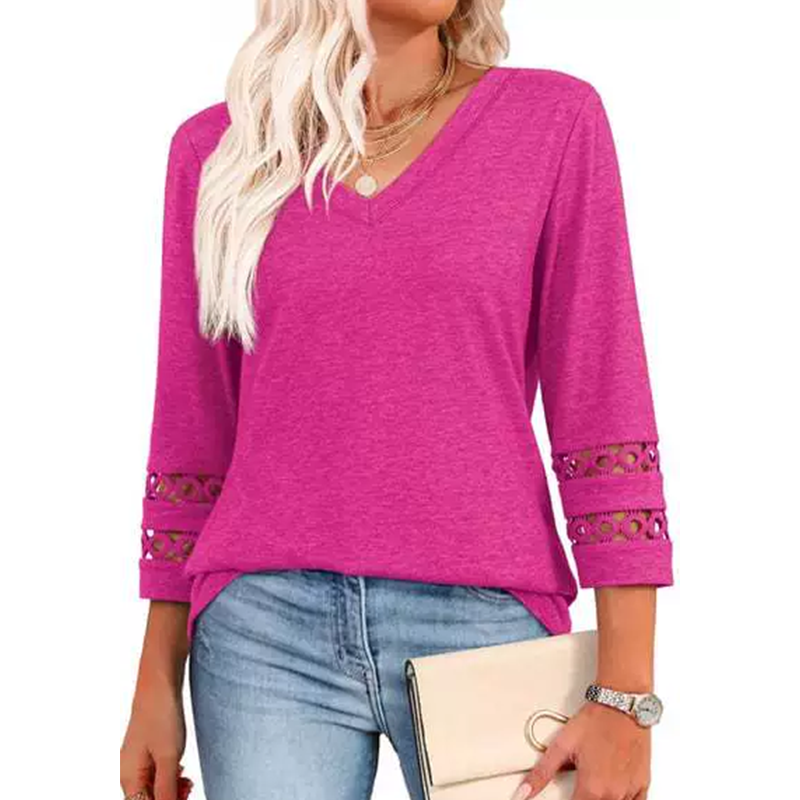 ✨ Classic Solid V-Neck Top with 3/4 Sleeves – Comfortable & Flattering for All Occasions