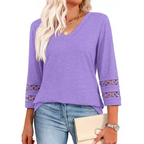 ✨ Classic Solid V-Neck Top with 3/4 Sleeves – Comfortable & Flattering for All Occasions