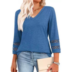 ✨ Classic Solid V-Neck Top with 3/4 Sleeves – Comfortable & Flattering for All Occasions
