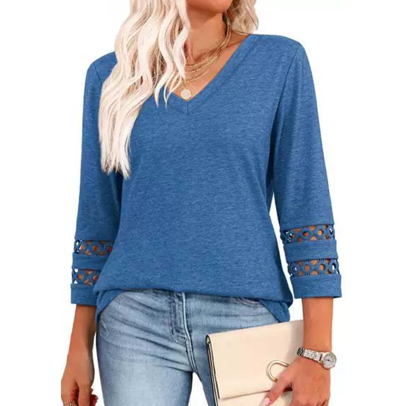 ✨ Classic Solid V-Neck Top with 3/4 Sleeves – Comfortable & Flattering for All Occasions
