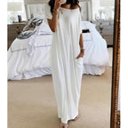 🌸 Loose Fit Solid Long Dress – Women's Short-Sleeve Summer Casual Vibe