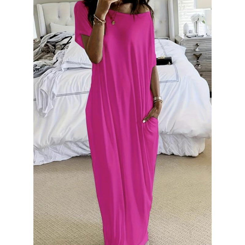 🌸 Loose Fit Solid Long Dress – Women's Short-Sleeve Summer Casual Vibe