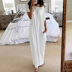 🌸 Loose Fit Solid Long Dress – Women's Short-Sleeve Summer Casual Vibe