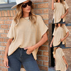 🧶 Women's Loose Knit Top – Short Sleeve, Premium Yarn Feel