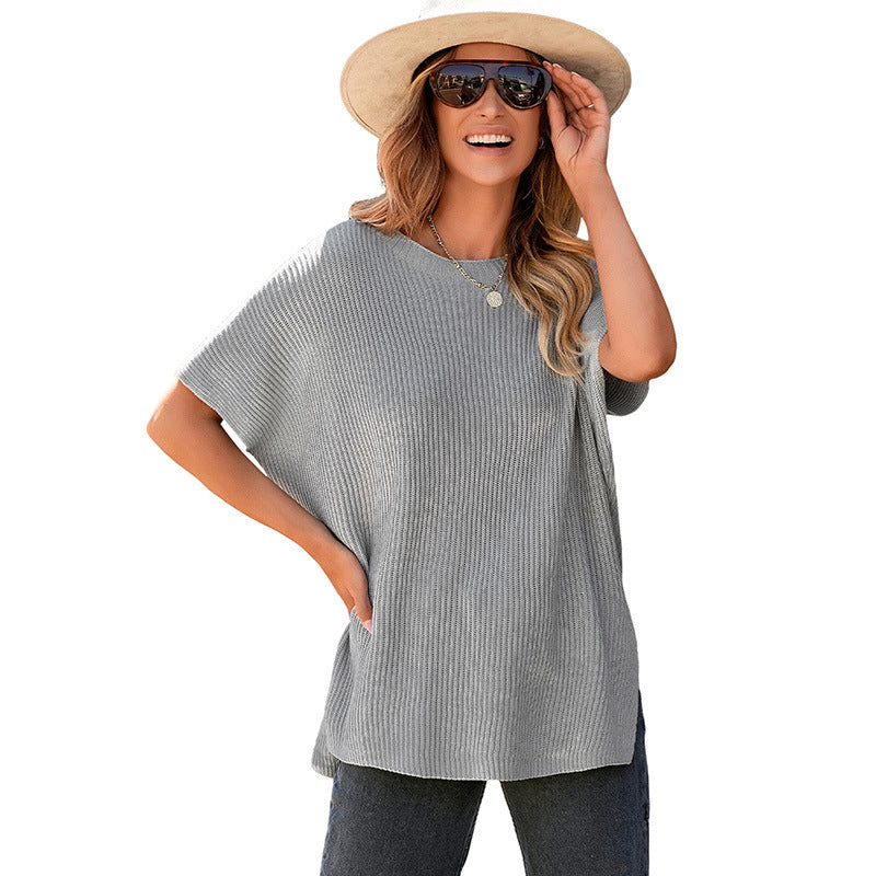 🧶 Women's Loose Knit Top – Short Sleeve, Premium Yarn Feel