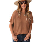 🧶 Women's Loose Knit Top – Short Sleeve, Premium Yarn Feel