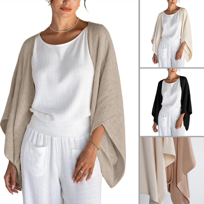 👗 Women's 3/4 Sleeve Open-Front Shawl – Effortless Casual Elegance