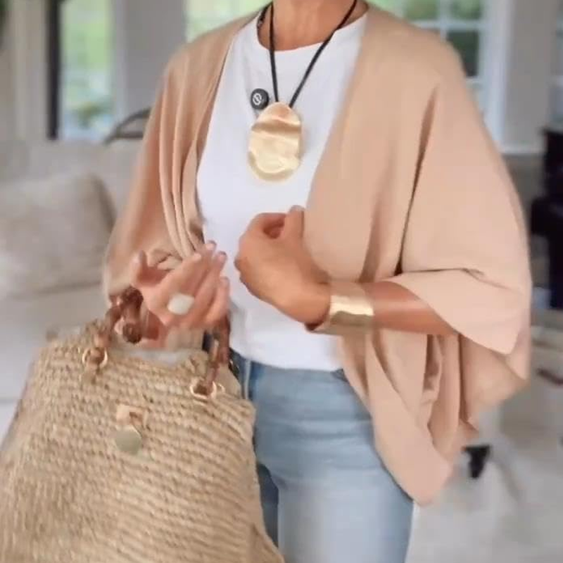 👗 Women's 3/4 Sleeve Open-Front Shawl – Effortless Casual Elegance