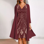 💃 Sheer Long Jacket & V-Neck Dress Set – Flattering Cut & Airy Fabric