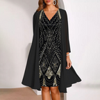💃 Sheer Long Jacket & V-Neck Dress Set – Flattering Cut & Airy Fabric