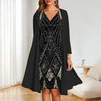 💃 Sheer Long Jacket & V-Neck Dress Set – Flattering Cut & Airy Fabric