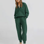 👕 Long Sleeve Half Zip Sweatsuit Set – Easy On/Off Comfort