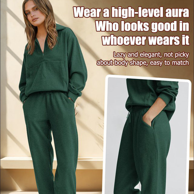 👕 Long Sleeve Half Zip Sweatsuit Set – Easy On/Off Comfort