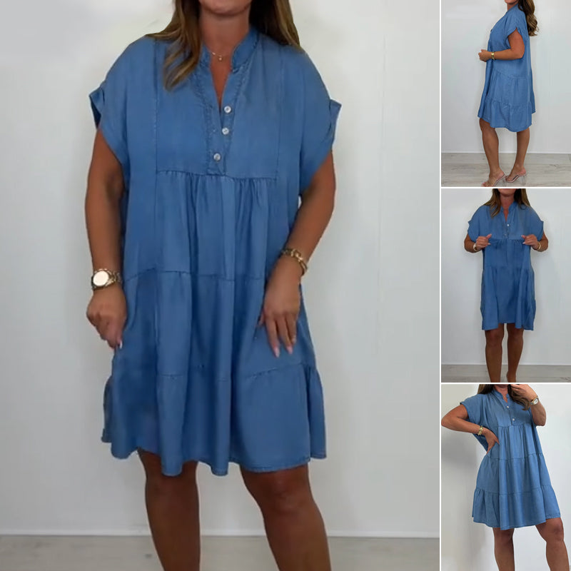 Women's Casual Solid Button-Down Short Dress 👗 Lightweight V-Neck Daily/Weekend