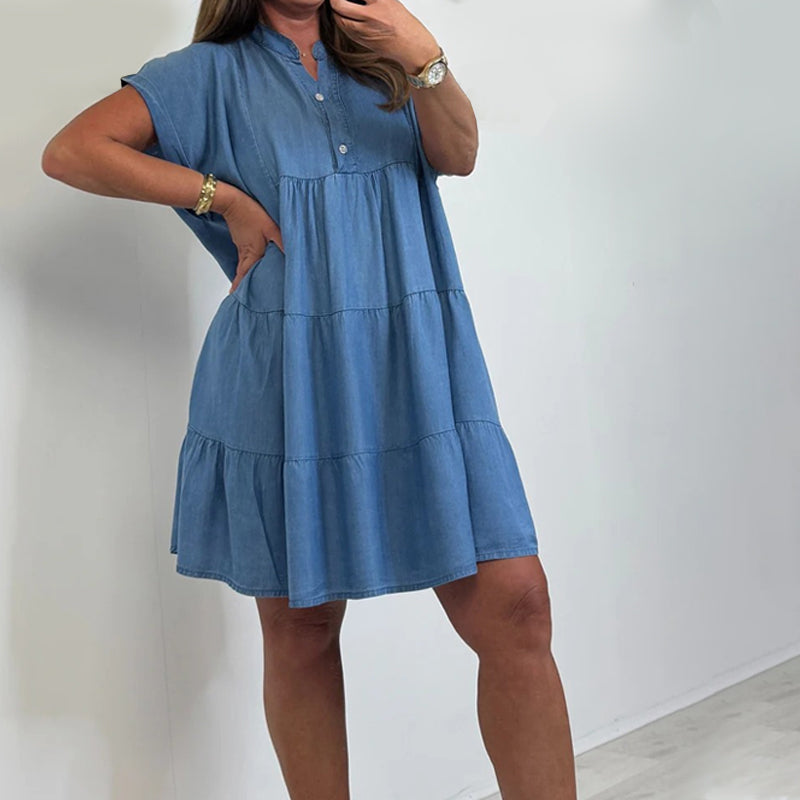 Women's Casual Solid Button-Down Short Dress 👗 Lightweight V-Neck Daily/Weekend