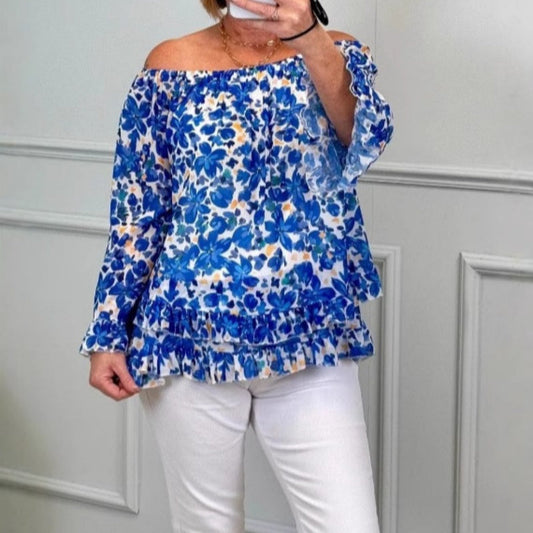 👗Off-Shoulder Printed Top for Women – Elegant Fit & Breathable Fabric