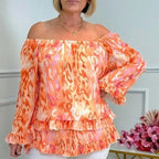 👗Off-Shoulder Printed Top for Women – Elegant Fit & Breathable Fabric