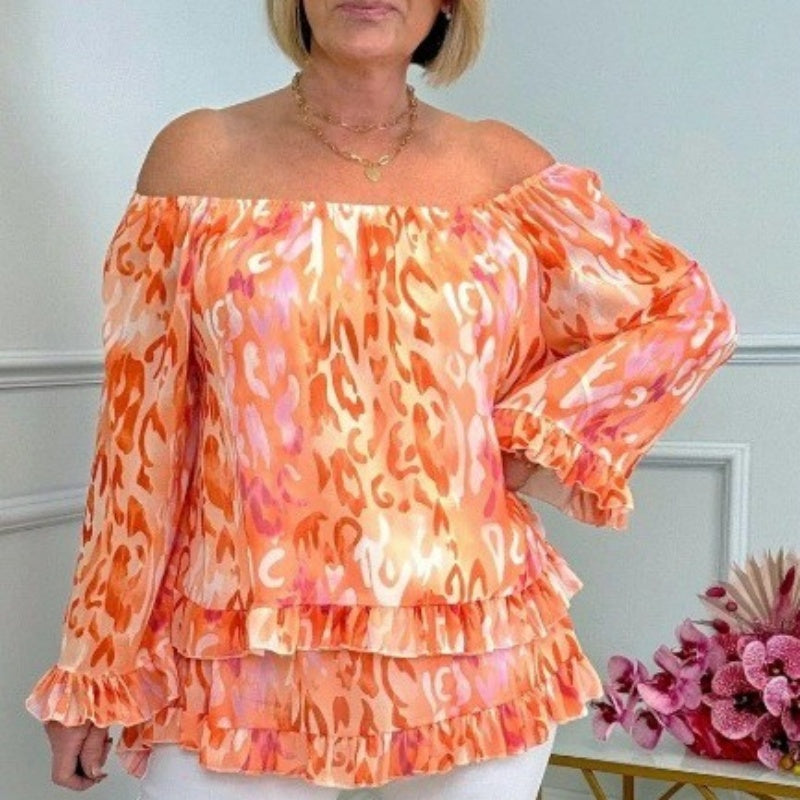 👗Off-Shoulder Printed Top for Women – Elegant Fit & Breathable Fabric