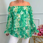 👗Off-Shoulder Printed Top for Women – Elegant Fit & Breathable Fabric