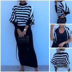 👚Striped Knit 2-Piece Set – Long-Sleeve Top & Slim Dress, Soft & Figure-Flattering