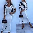 👚Striped Knit 2-Piece Set – Long-Sleeve Top & Slim Dress, Soft & Figure-Flattering