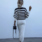 👚Striped Knit 2-Piece Set – Long-Sleeve Top & Slim Dress, Soft & Figure-Flattering