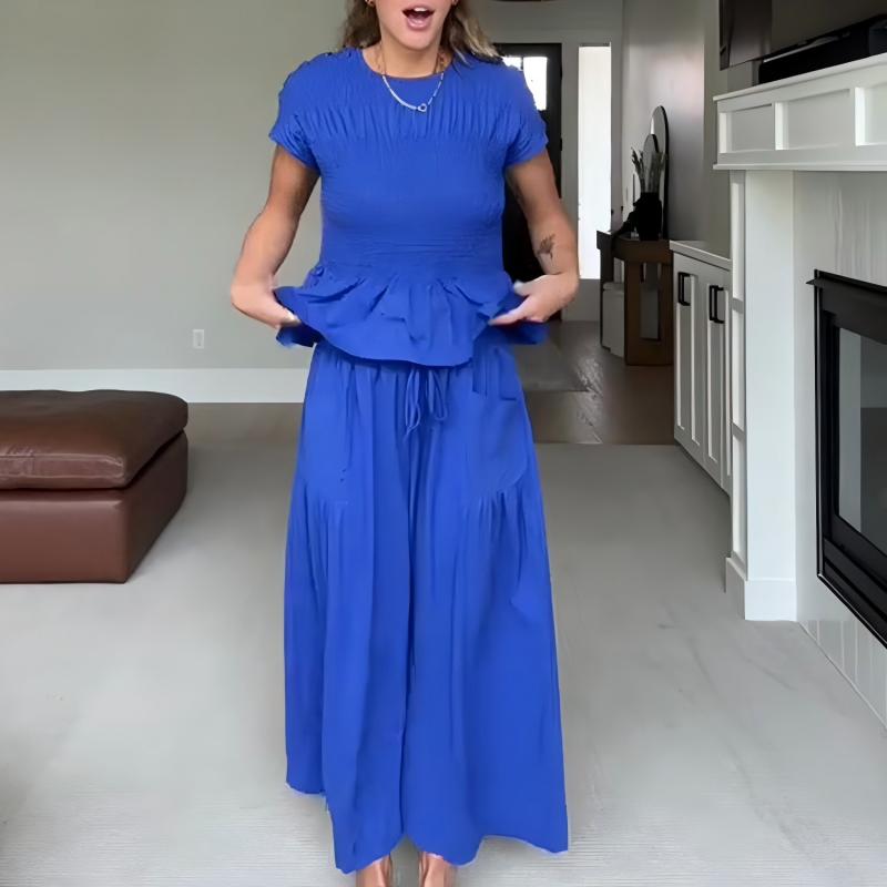 👩‍💼Women’s Pleated Top & Wide-Leg Pants Set – Perfect for Office & Casual Occasions🌟