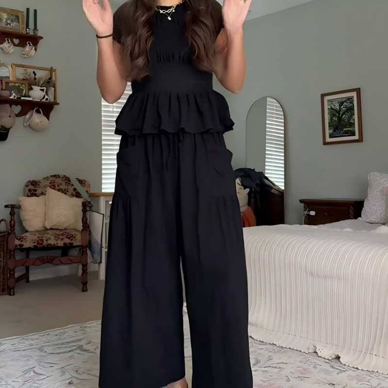 👩‍💼Women’s Pleated Top & Wide-Leg Pants Set – Perfect for Office & Casual Occasions🌟
