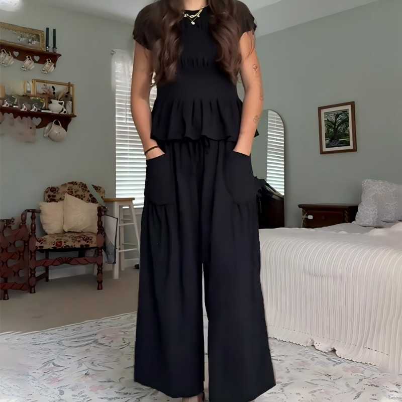 👩‍💼Women’s Pleated Top & Wide-Leg Pants Set – Perfect for Office & Casual Occasions🌟