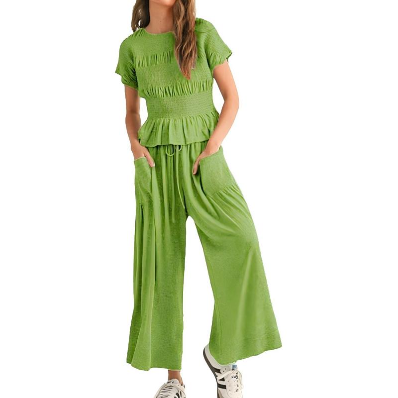 👩‍💼Women’s Pleated Top & Wide-Leg Pants Set – Perfect for Office & Casual Occasions🌟