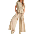 👩‍💼Women’s Pleated Top & Wide-Leg Pants Set – Perfect for Office & Casual Occasions🌟